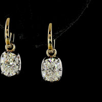 14K Yellow Gold Hanging Earrings with Cushion Brilliant Cut Lab Diamonds - 3.10 Total Carat Weight, E-F Color & VVS2 Clarity - Covaloro Fine Jewelry