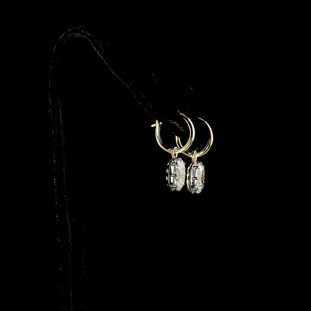 14K Yellow Gold Hanging Earrings with Cushion Brilliant Cut Lab Diamonds - 3.10 Total Carat Weight, E-F Color & VVS2 Clarity - Covaloro Fine Jewelry