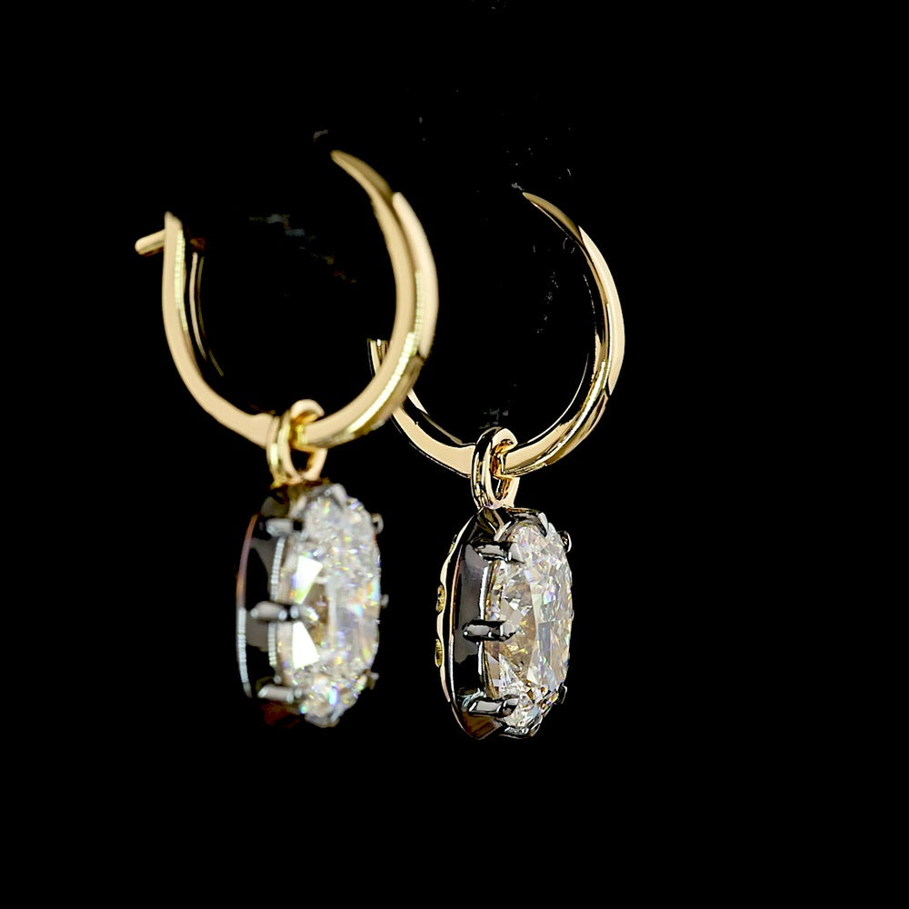14K Yellow Gold Hanging Earrings with Cushion Brilliant Cut Lab Diamonds - 3.10 Total Carat Weight, E-F Color & VVS2 Clarity - Covaloro Fine Jewelry