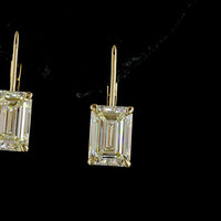 14K Yellow Gold Hanging Earrings with Emerald Cut Lab Diamonds and Brilliant Cut Accent Stones - 4.18 Carat Total Diamond Weight - Covaloro Fine Jewelry