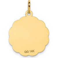14K Yellow Gold "Happy Anniversary" 18mm Engravable Scalloped Edge Disc Pendant with Laser-Engraved Bells by Oro Pregiato
