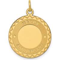 14K Yellow Gold "Happy Anniversary" 20mm Engravable Disc Pendant by Oro Pregiato