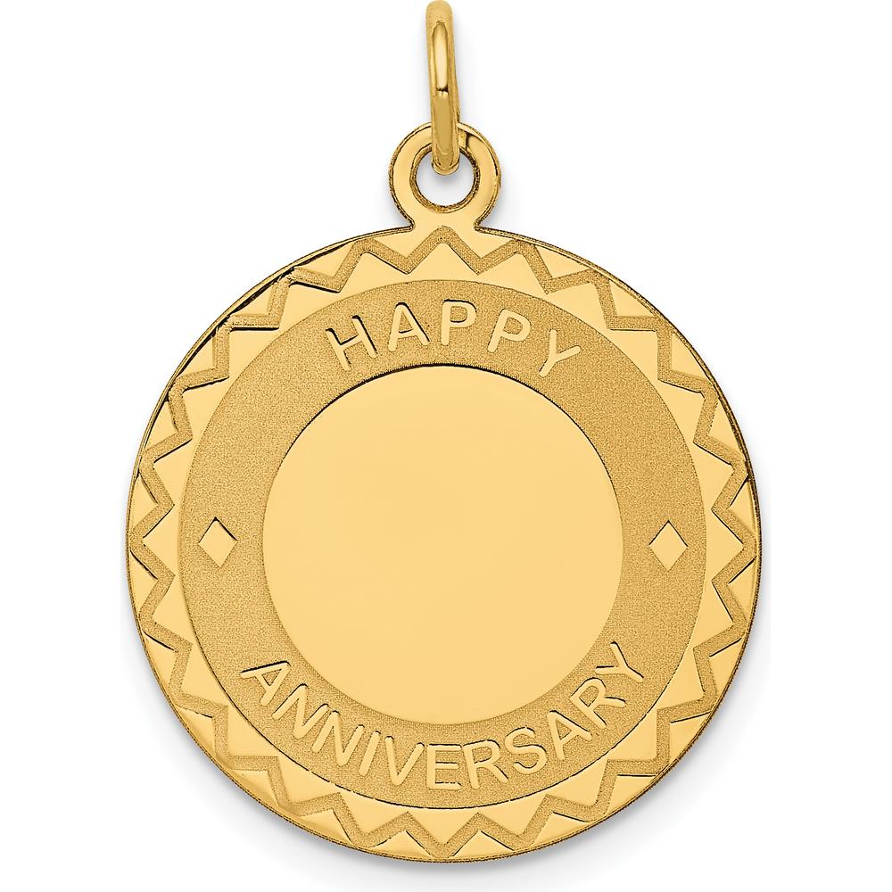 14K Yellow Gold "Happy Anniversary" 20mm Engravable Disc Pendant by Oro Pregiato