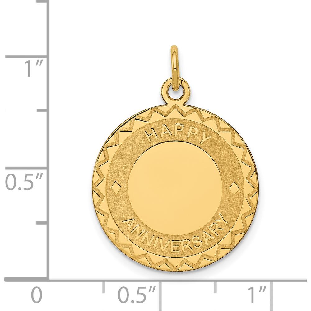 14K Yellow Gold "Happy Anniversary" 20mm Engravable Disc Pendant by Oro Pregiato