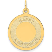 14K Yellow Gold "Happy Anniversary" Engravable Disc Charm - 20mm