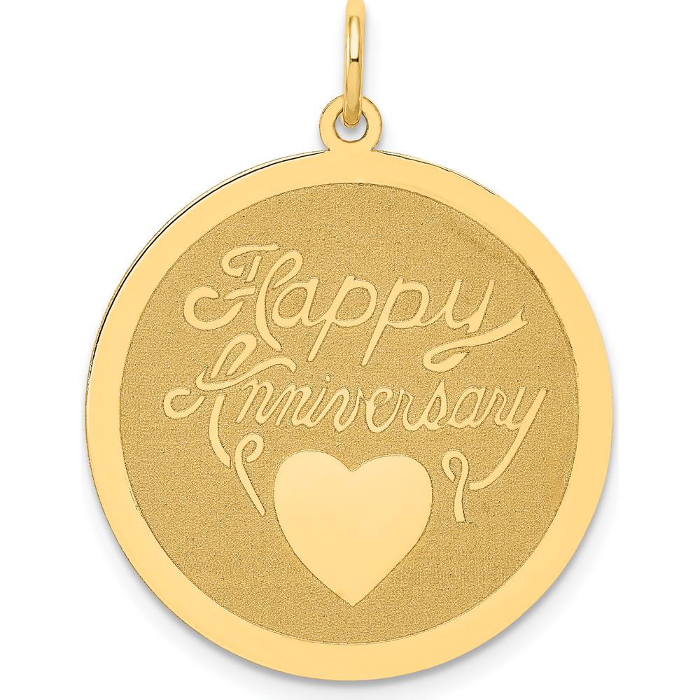 14K Yellow Gold "Happy Anniversary" Engravable Heart Disc Charm - 25mm by Oro Pregiato