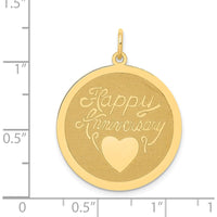 14K Yellow Gold "Happy Anniversary" Engravable Heart Disc Charm - 25mm by Oro Pregiato
