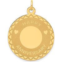 14K Yellow Gold "Happy Anniversary" Engravable Heart Disc Pendant - 25mm by Oro Pregiato