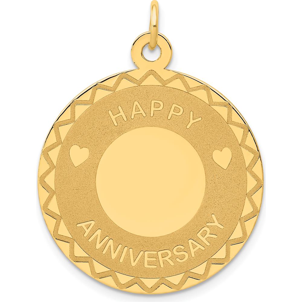 14K Yellow Gold "Happy Anniversary" Engravable Heart Disc Pendant - 25mm by Oro Pregiato