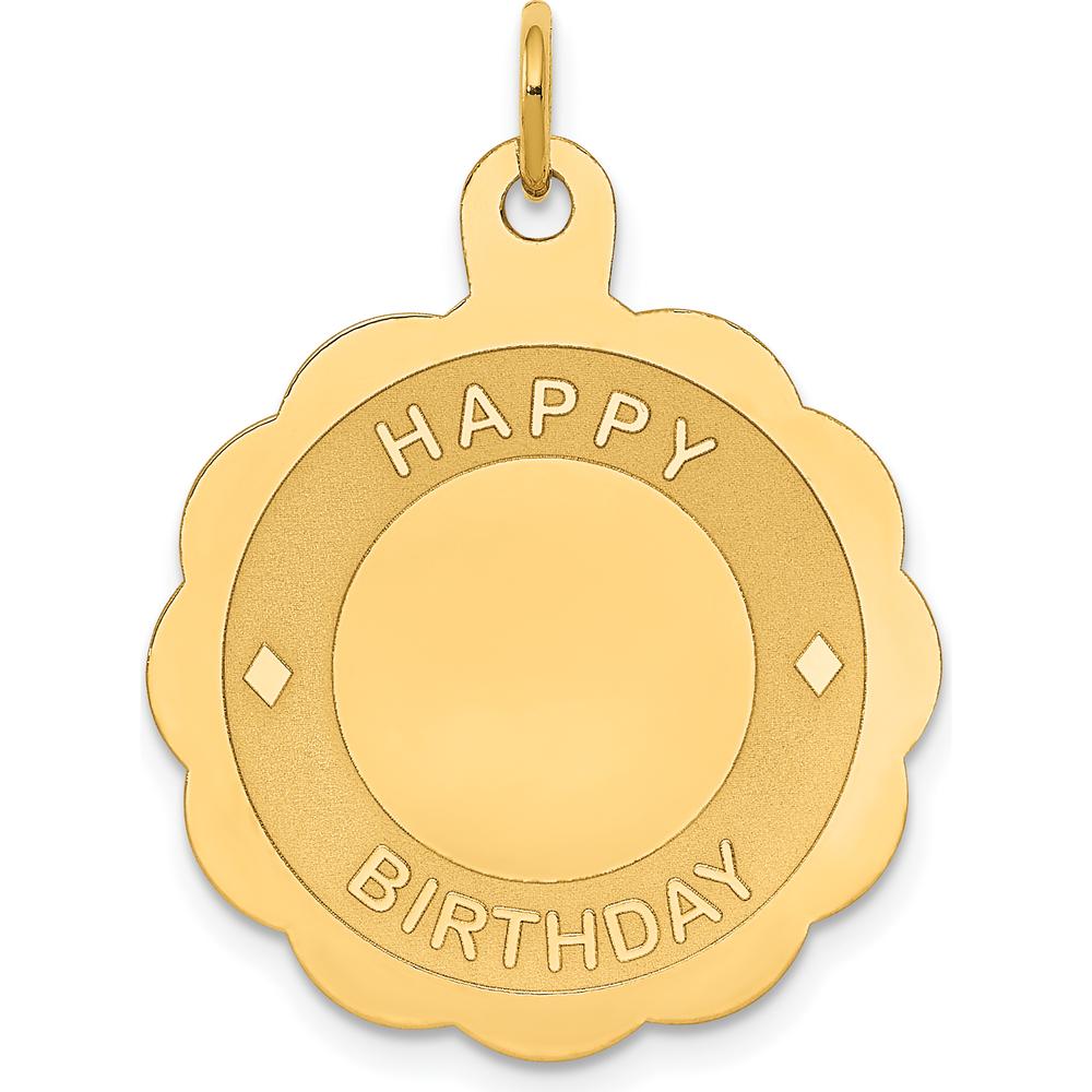 14K Yellow Gold "Happy Birthday" 22mm Engravable Disc Pendant by Oro Pregiato