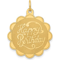 14K Yellow Gold "Happy Birthday" Engravable Scalloped Disc Pendant - 22mm by Oro Pregiato