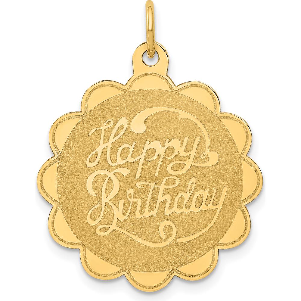 14K Yellow Gold "Happy Birthday" Engravable Scalloped Disc Pendant - 22mm by Oro Pregiato