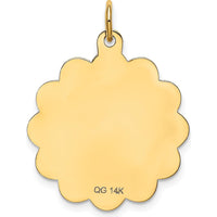 14K Yellow Gold "Happy Birthday" Engravable Scalloped Disc Pendant - 22mm by Oro Pregiato