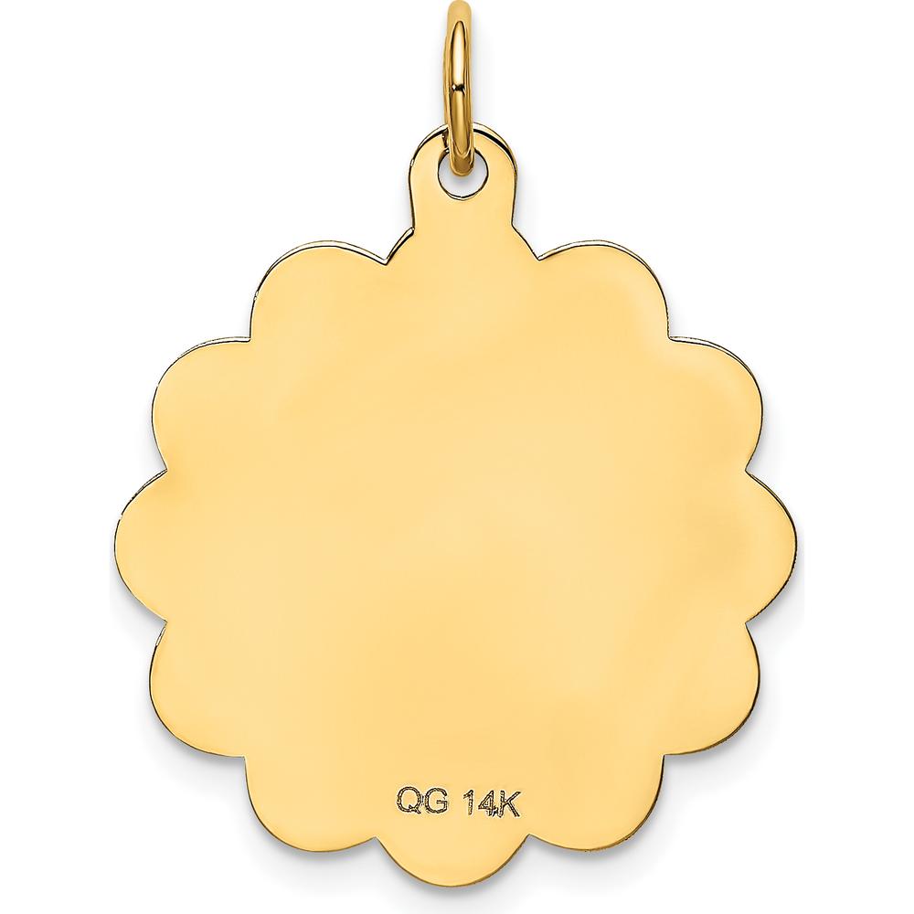 14K Yellow Gold "Happy Birthday" Engravable Scalloped Disc Pendant - 22mm by Oro Pregiato
