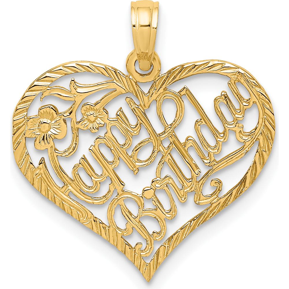 14K Yellow Gold Happy Birthday Heart Pendant - Polished and Textured Finish by Oro Pregiato