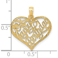 14K Yellow Gold Happy Birthday Heart Pendant - Polished and Textured Finish by Oro Pregiato