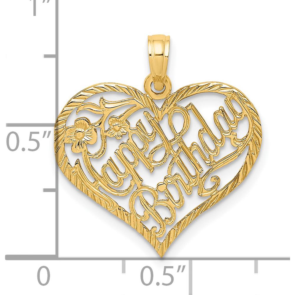 14K Yellow Gold Happy Birthday Heart Pendant - Polished and Textured Finish by Oro Pregiato