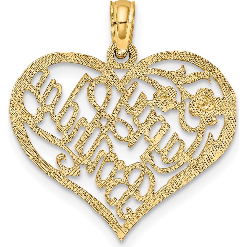 14K Yellow Gold Happy Birthday Heart Pendant - Polished and Textured Finish by Oro Pregiato