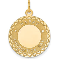 14K Yellow Gold "Happy Graduation Day" Engravable Round Pendant Charm by Oro Pregiato