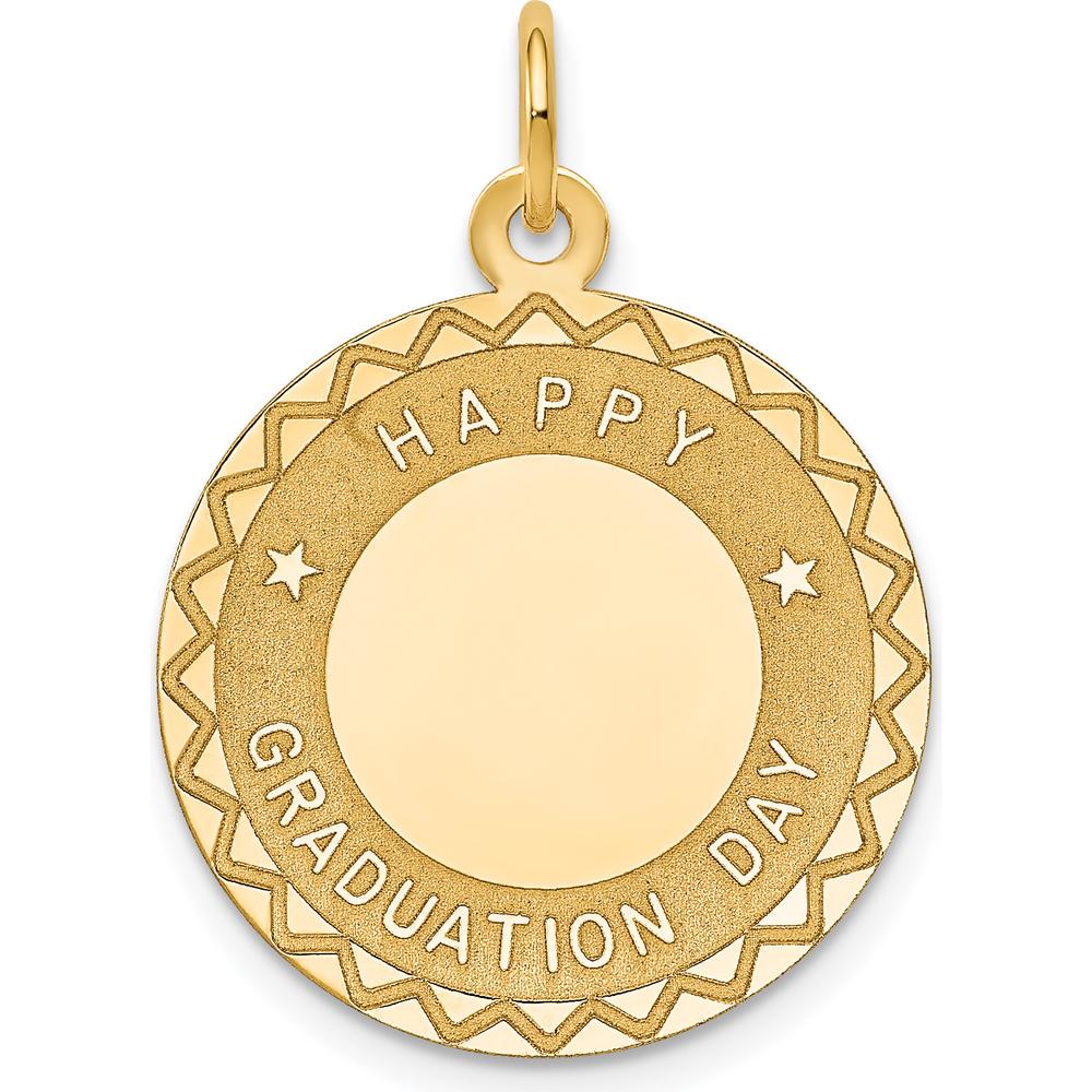 14K Yellow Gold "Happy Graduation Day" Engravable Round Pendant Charm by Oro Pregiato