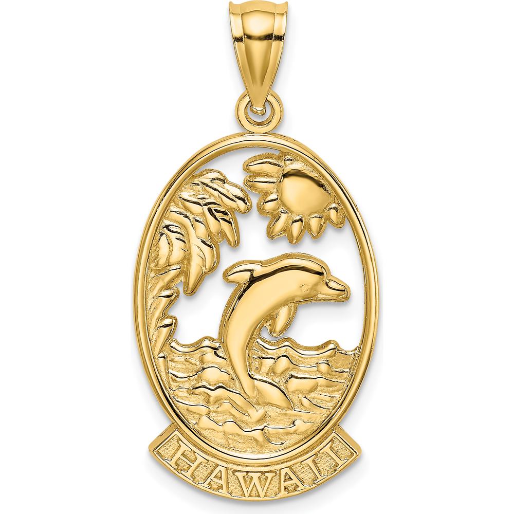 14K Yellow Gold Hawaii Dolphin and Sunset Scene Pendant by Oro Pregiato