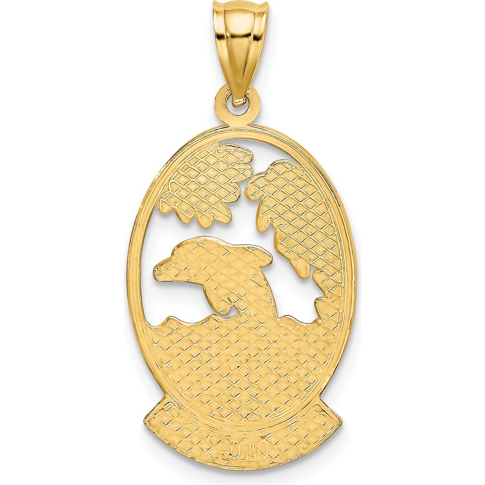 14K Yellow Gold Hawaii Dolphin and Sunset Scene Pendant by Oro Pregiato