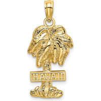 14K Yellow Gold Hawaii Palm Tree Charm with Textured Finish - 24.45mm Length by Oro Pregiato