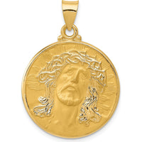 14K Yellow Gold Head of Christ Medal Hollow Round Pendant - 34mm by 0