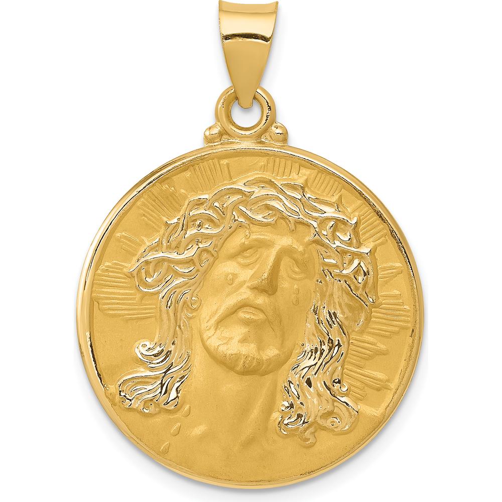 14K Yellow Gold Head of Christ Medal Hollow Round Pendant - 34mm by 0
