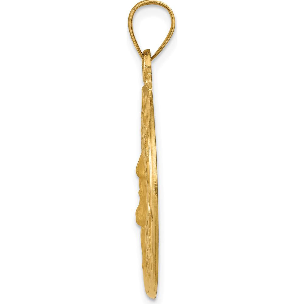 14K Yellow Gold Head of Christ Medal Hollow Round Pendant - 34mm by 0