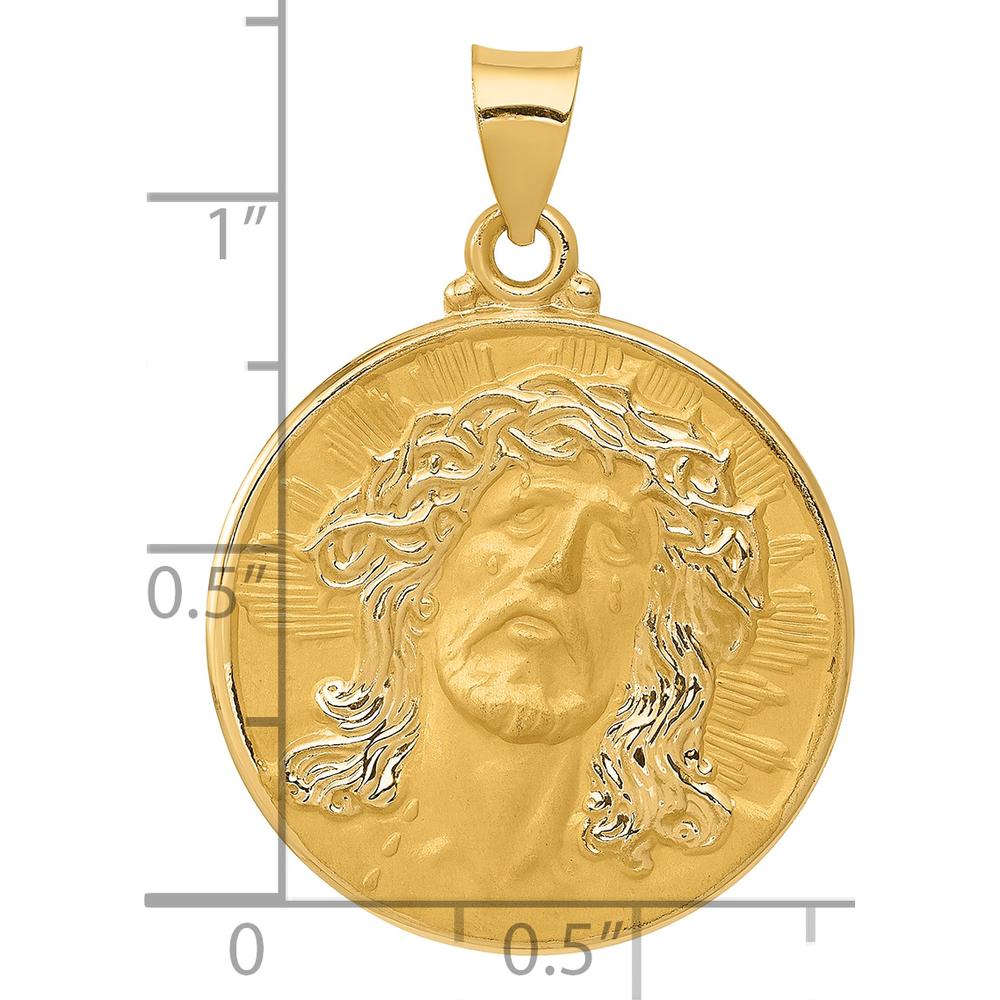 14K Yellow Gold Head of Christ Medal Hollow Round Pendant - 34mm by 0