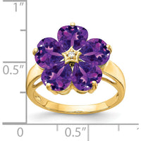 14K Yellow Gold Heart Amethyst and Diamond Flower Ring with 0.68 Carat Amethyst and 0.01 Carat Diamond by Monteluci Fine Jewelry