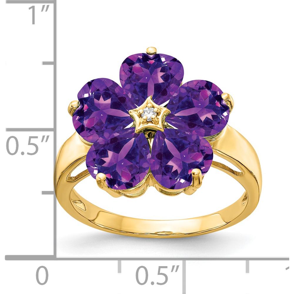 14K Yellow Gold Heart Amethyst and Diamond Flower Ring with 0.68 Carat Amethyst and 0.01 Carat Diamond by Monteluci Fine Jewelry