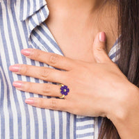 14K Yellow Gold Heart Amethyst and Diamond Flower Ring with 0.68 Carat Amethyst and 0.01 Carat Diamond by Monteluci Fine Jewelry