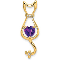 14K Yellow Gold Heart Amethyst Cat Pendant with Diamond Accents - 0.68 Carat Amethyst, 0.005 Carat Diamond by Lumare Gioia