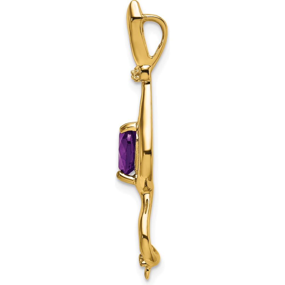 14K Yellow Gold Heart Amethyst Cat Pendant with Diamond Accents - 0.68 Carat Amethyst, 0.005 Carat Diamond by Lumare Gioia