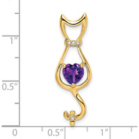14K Yellow Gold Heart Amethyst Cat Pendant with Diamond Accents - 0.68 Carat Amethyst, 0.005 Carat Diamond by Lumare Gioia