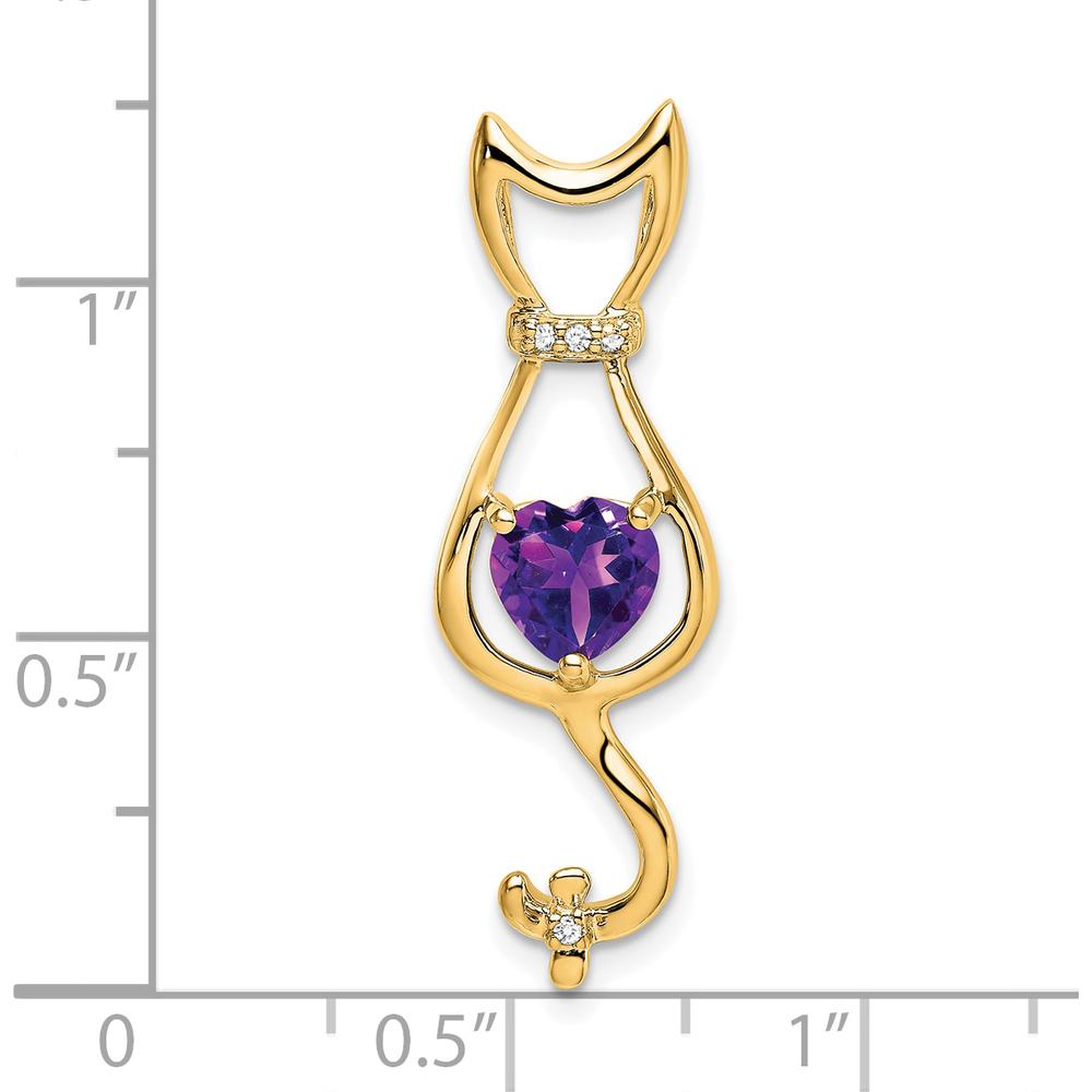 14K Yellow Gold Heart Amethyst Cat Pendant with Diamond Accents - 0.68 Carat Amethyst, 0.005 Carat Diamond by Lumare Gioia