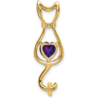 14K Yellow Gold Heart Amethyst Cat Pendant with Diamond Accents - 0.68 Carat Amethyst, 0.005 Carat Diamond by Lumare Gioia