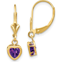 14K Yellow Gold Heart Amethyst Drop Earrings - 0.42 Carat Total Amethyst Weight by Monteluci Fine Jewelry