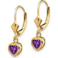 14K Yellow Gold Heart Amethyst Drop Earrings - 0.42 Carat Total Amethyst Weight by Monteluci Fine Jewelry