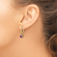14K Yellow Gold Heart Amethyst Drop Earrings - 0.42 Carat Total Amethyst Weight by Monteluci Fine Jewelry