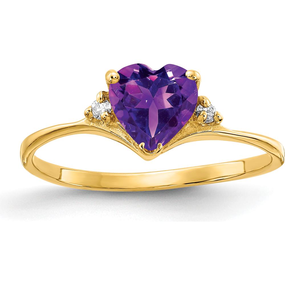 14K Yellow Gold Heart Amethyst Ring with Round Diamond Accents - 0.68 Carat Amethyst, 0.012 Carat Total Diamond Weight by Monteluci Fine Jewelry