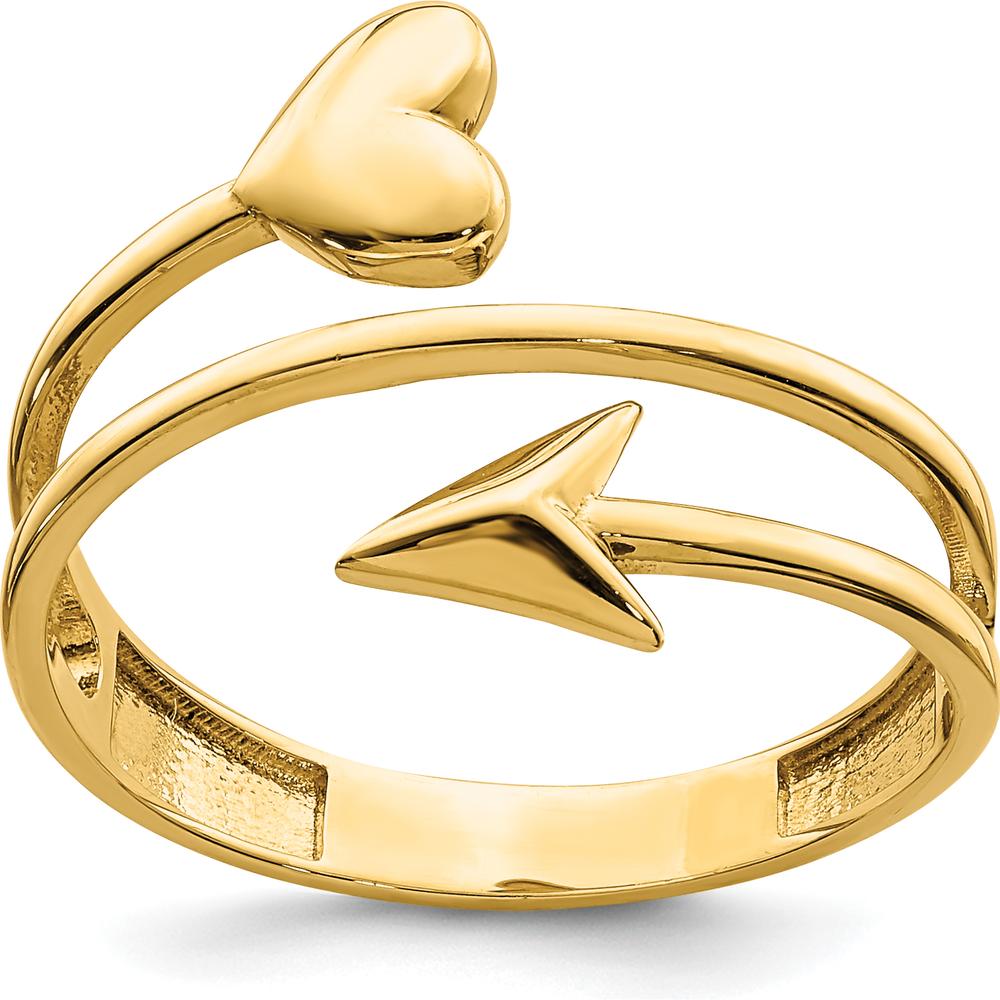 14K Yellow Gold Heart and Arrow Fashion Ring - Polished Finish, Adjustable Size 5-9 by 0