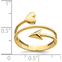 14K Yellow Gold Heart and Arrow Fashion Ring - Polished Finish, Adjustable Size 5-9 by 0