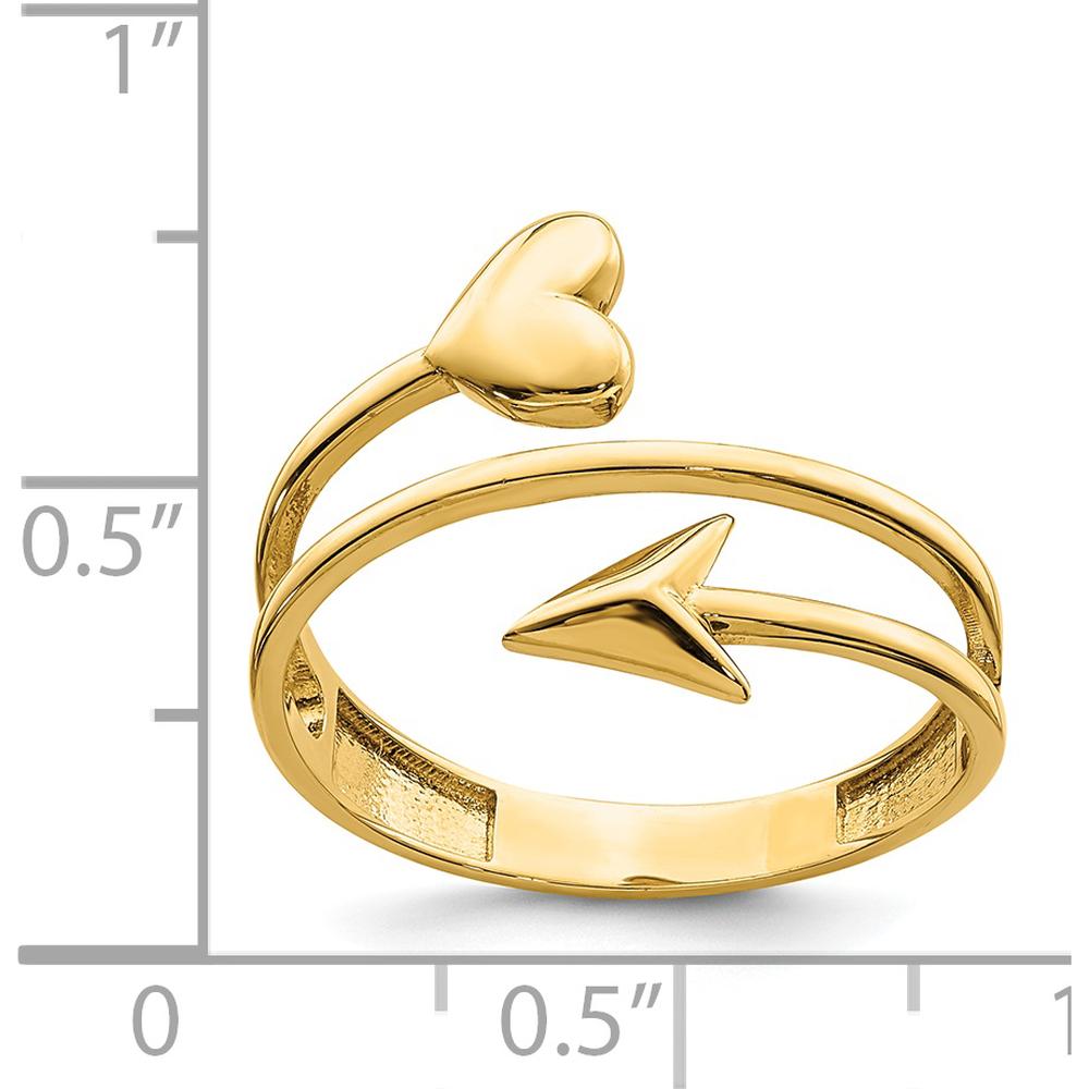 14K Yellow Gold Heart and Arrow Fashion Ring - Polished Finish, Adjustable Size 5-9 by 0