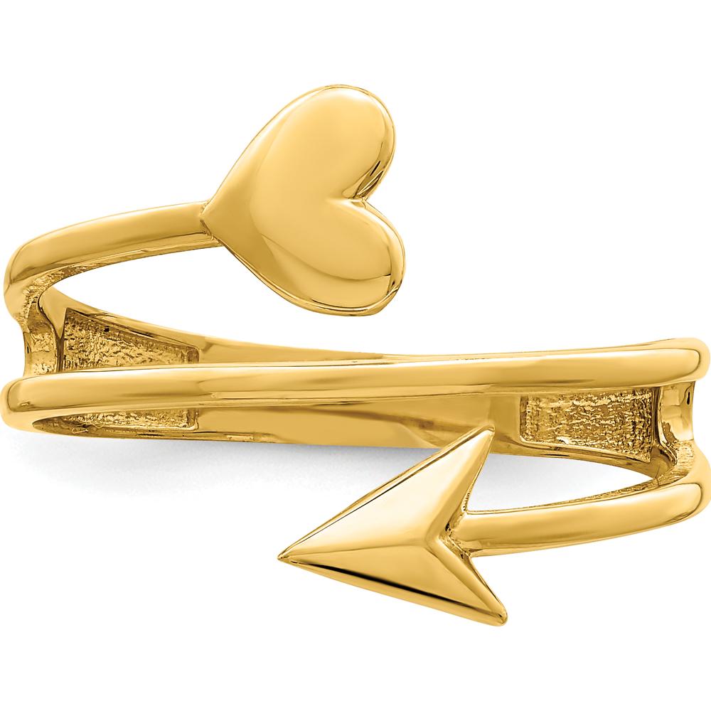 14K Yellow Gold Heart and Arrow Fashion Ring - Polished Finish, Adjustable Size 5-9 by 0