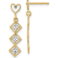 14K Yellow Gold Heart and Diamond-Cut Dangle Earrings - 1.0 Carat Total Diamond Weight by 0