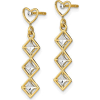 14K Yellow Gold Heart and Diamond-Cut Dangle Earrings - 1.0 Carat Total Diamond Weight by 0