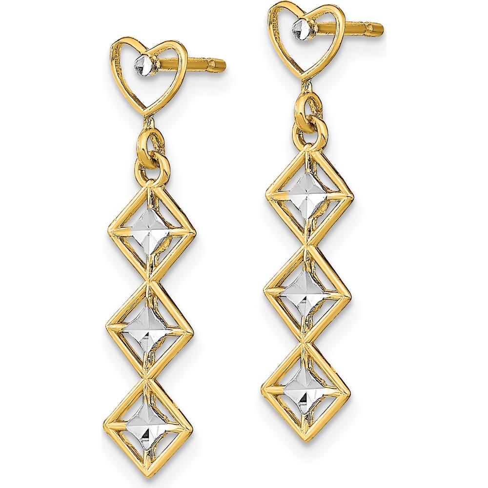 14K Yellow Gold Heart and Diamond-Cut Dangle Earrings - 1.0 Carat Total Diamond Weight by 0
